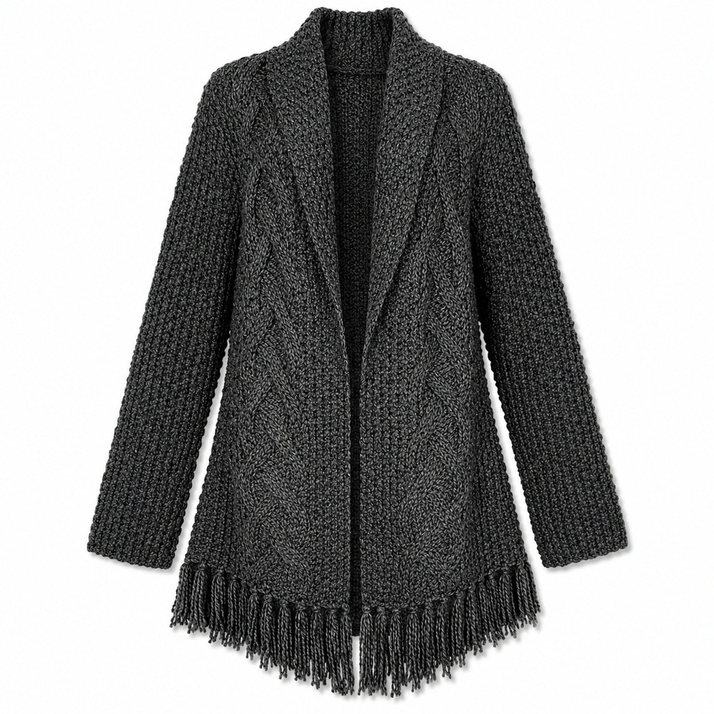 Stetson 100% Wool Fringe Cardigan Sweater Womens Small Chunky Gray Western